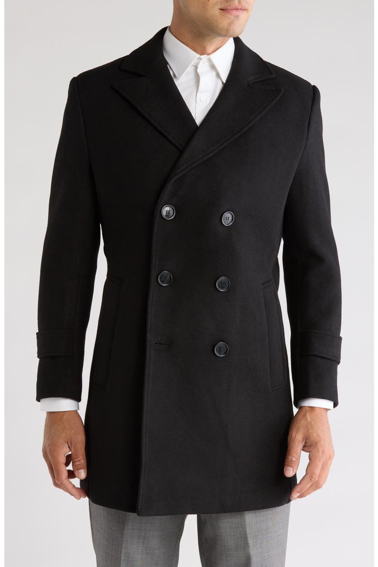 Double Breasted Wool Blend Pea Coat, Main, color, BLACK