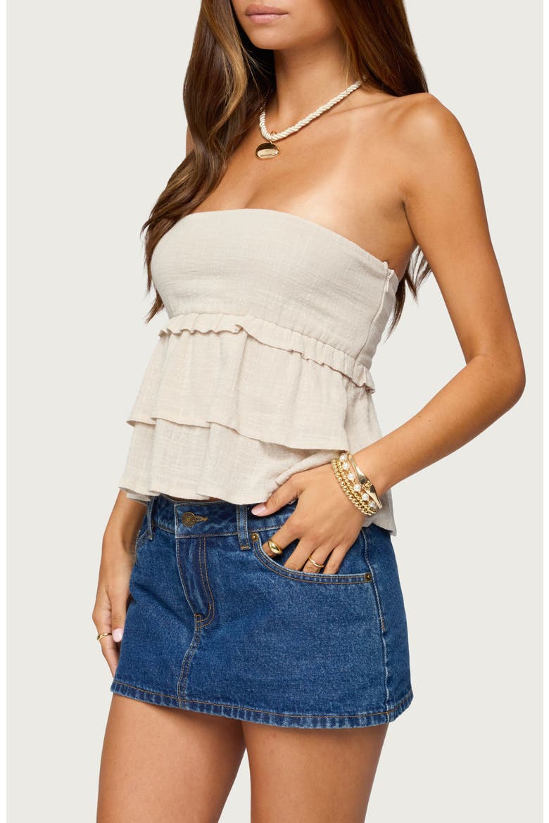 Strapless Peplum Top, Alternate, color, STONE