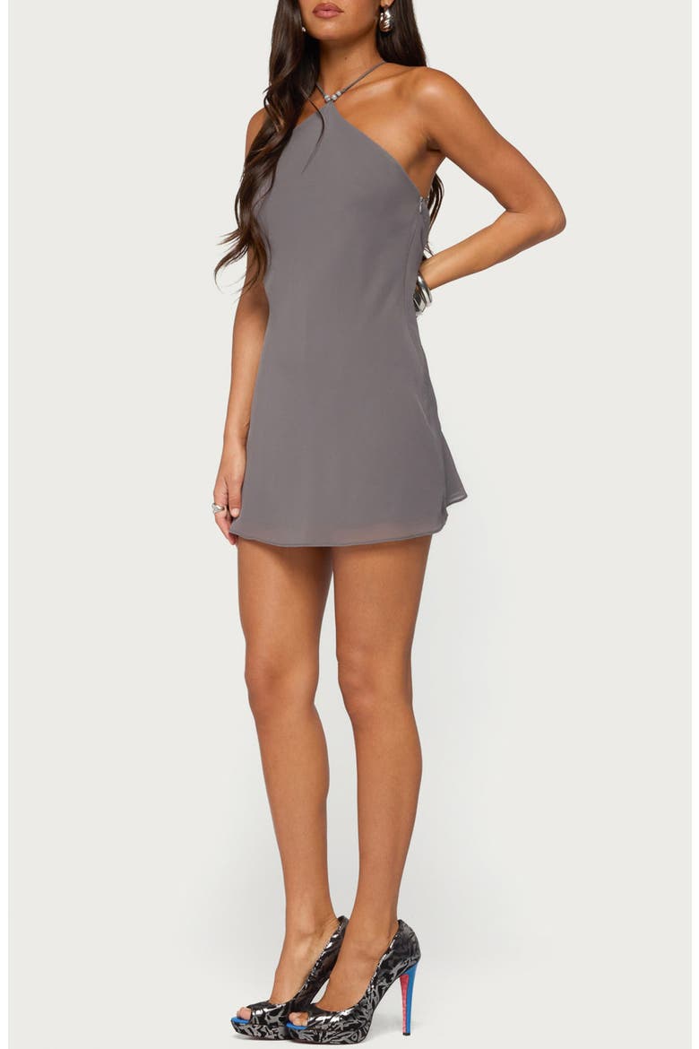 Teeva Chiffon Halter Minidress, Alternate, color, GRAY
