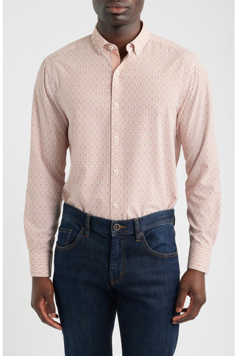 XC+™ Football Print Performance Button-Down Shirt, Main, color, RUST