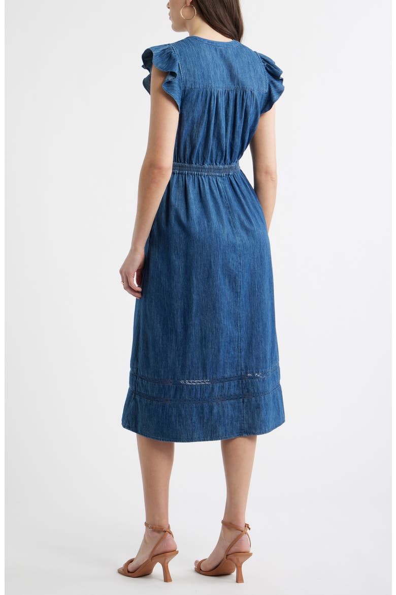 Flutter Sleeve Chambray Dress, Alternate, color, DARK WASH