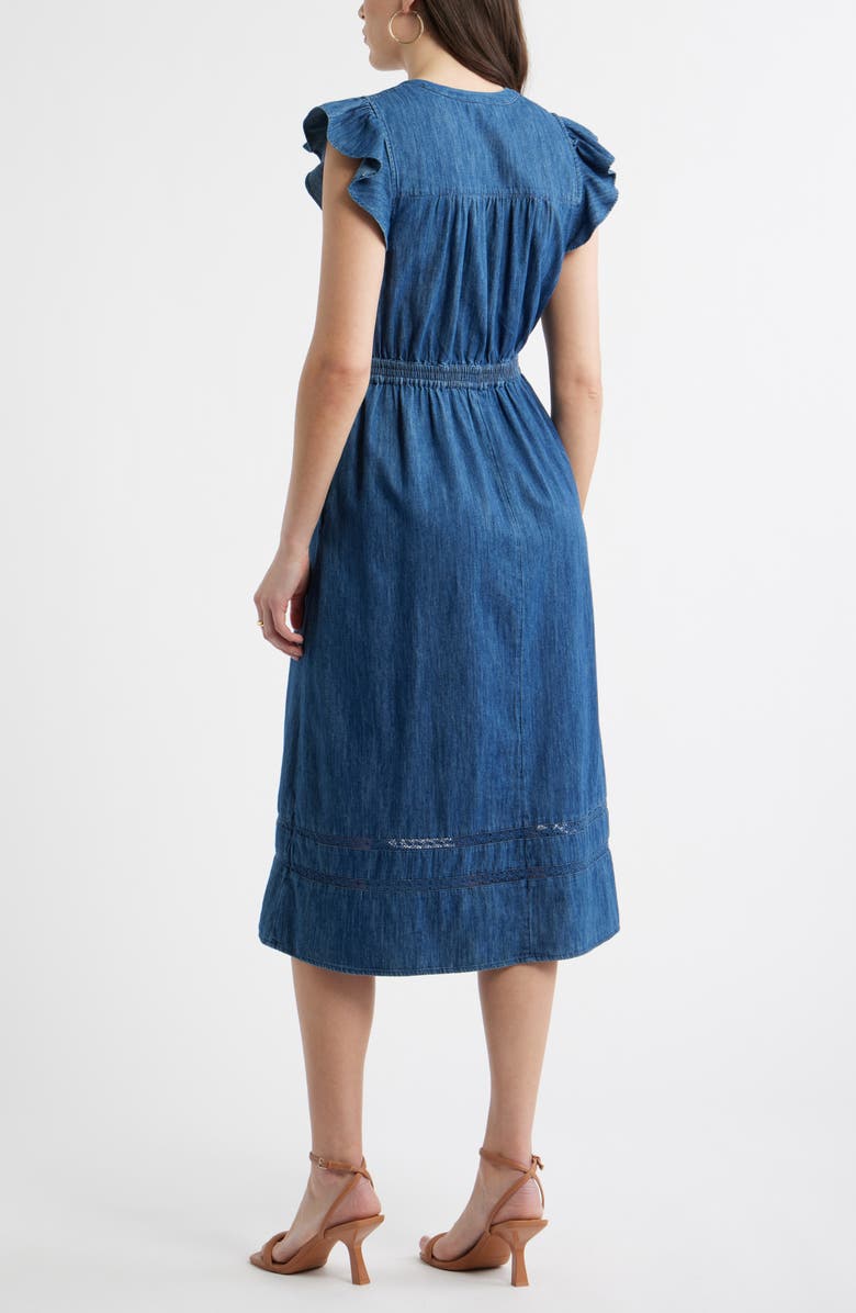 Caslon<sup>®</sup> Flutter Sleeve Chambray Dress, Alternate, color, Dark Wash