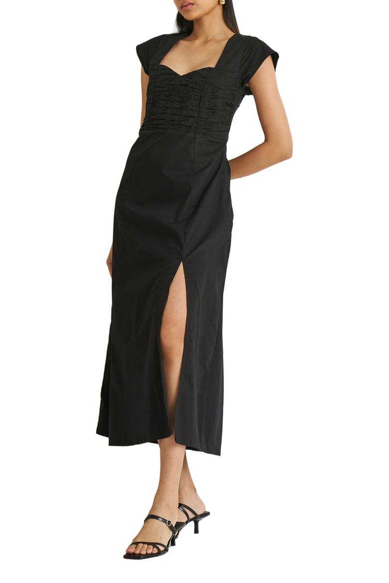Ruched Dress with Front Slit, Alternate, color, Black