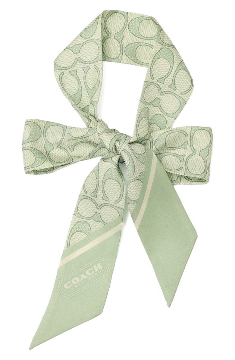 COACH Textured Signature Logo Silk Scarf, Alternate, color, Mint