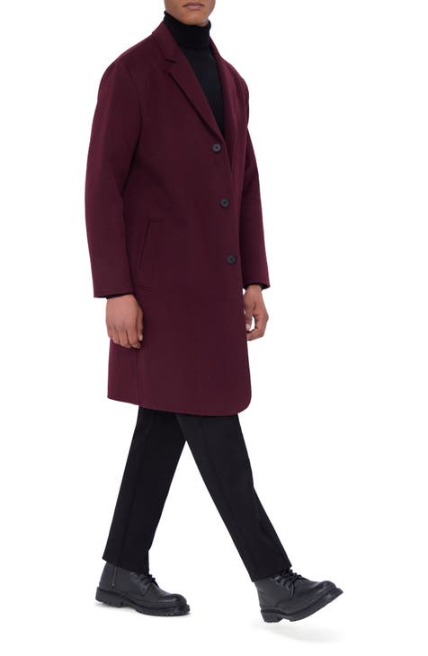 Men's burgundy wool pea coat best sale