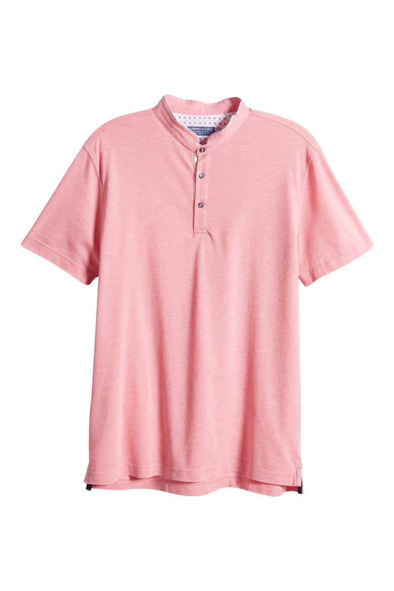 Trim Fit Band Collar Cotton Polo, Alternate, color, PINK