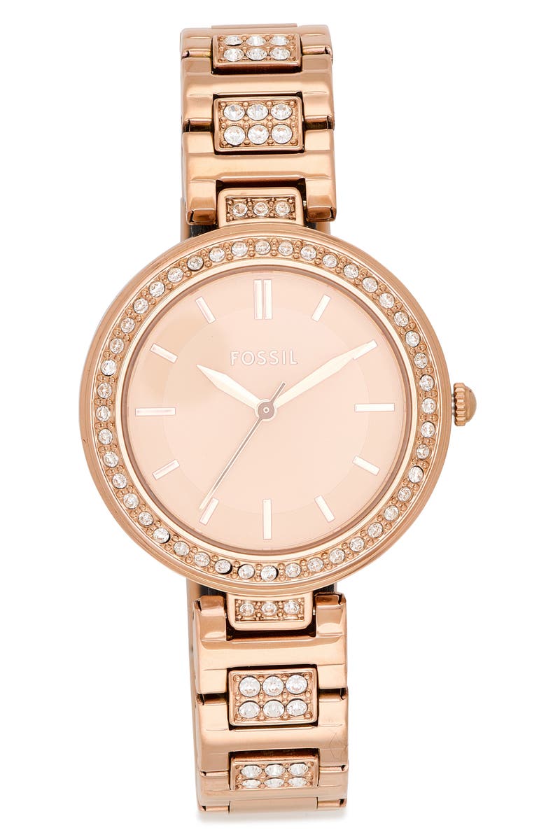 Fossil Karli Crystal Embellished Bracelet Watch, 32mm, Main, color, Pink/ Rose Gold