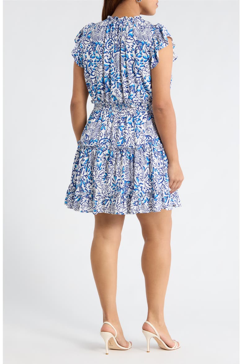 Mize Toledo Floral Tiered Minidress, Alternate, color, WHITE BLUES