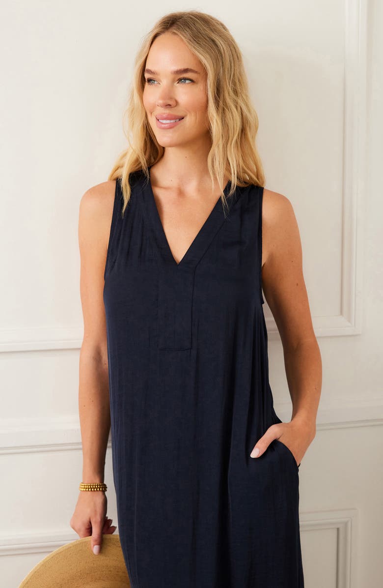 Karen Kane Sleeveless Satin Dress, Alternate, color, Navy