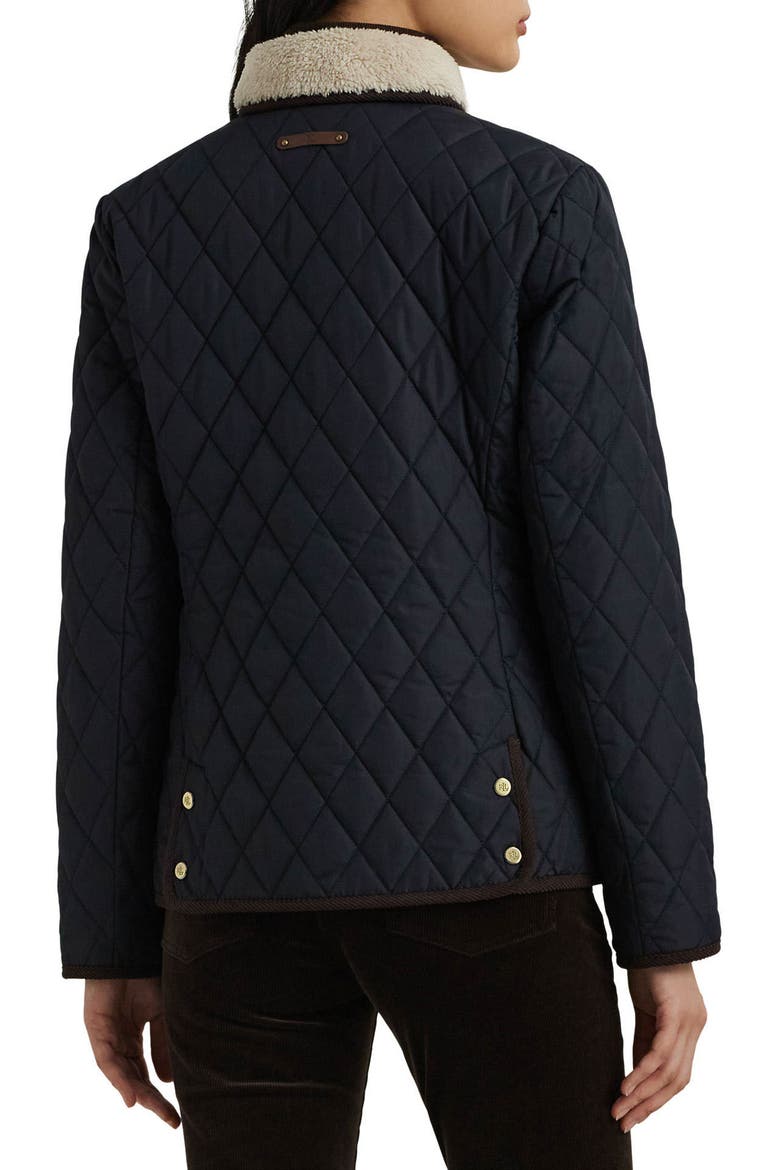 Quilted Faux Shearling Collar Jacket, Alternate, color, DARK NAVY