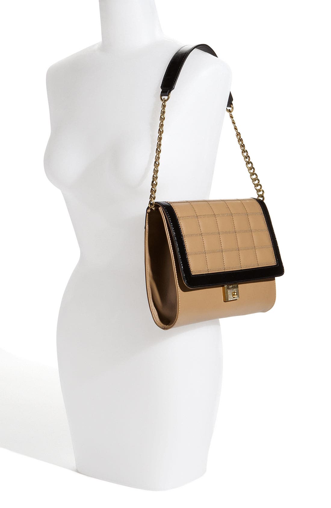 'Cassie' Quilted Flap Clutch, Alternate, color, NUDE-BLACK