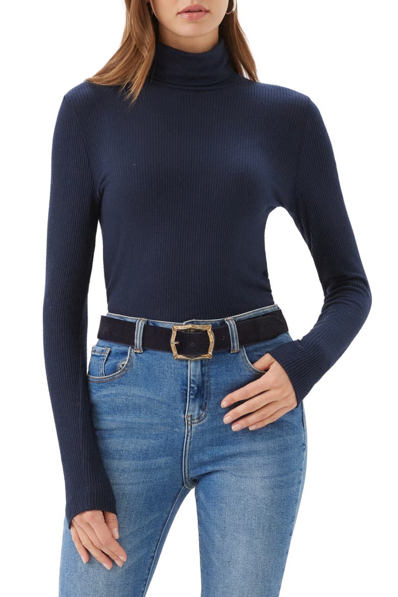 Ribbed Turtleneck Top, Main, color, NAVY