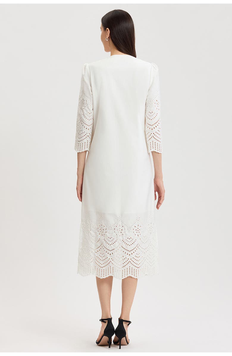 Ming Wang Lined Eyelet Straight Cotton Maxi Dress, Alternate, color, White