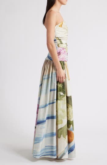 Nershall Print Strapless Gown