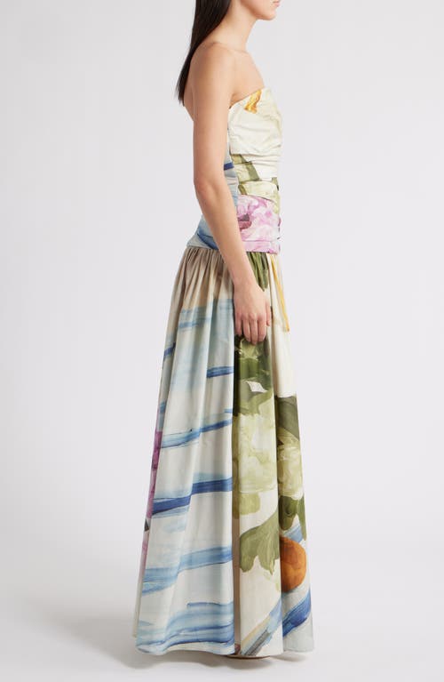 Acler Nershall Print Strapless Gown In Multi