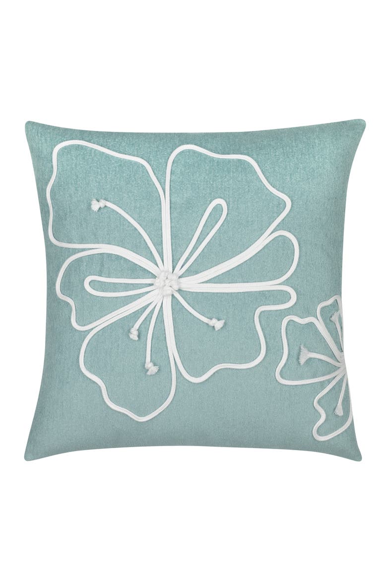 Hibiscus Mist Rope Hand Appliqued Indoor & Outdoor Woven Accent Pillow, Main, color, Mist