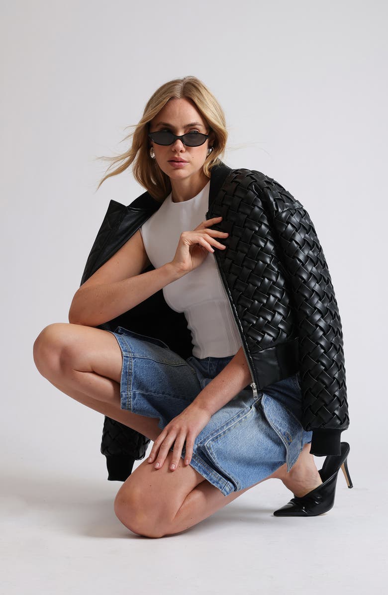 Avec Les Filles Weave Crop Faux Leather Bomber Jacket, Alternate, color, 