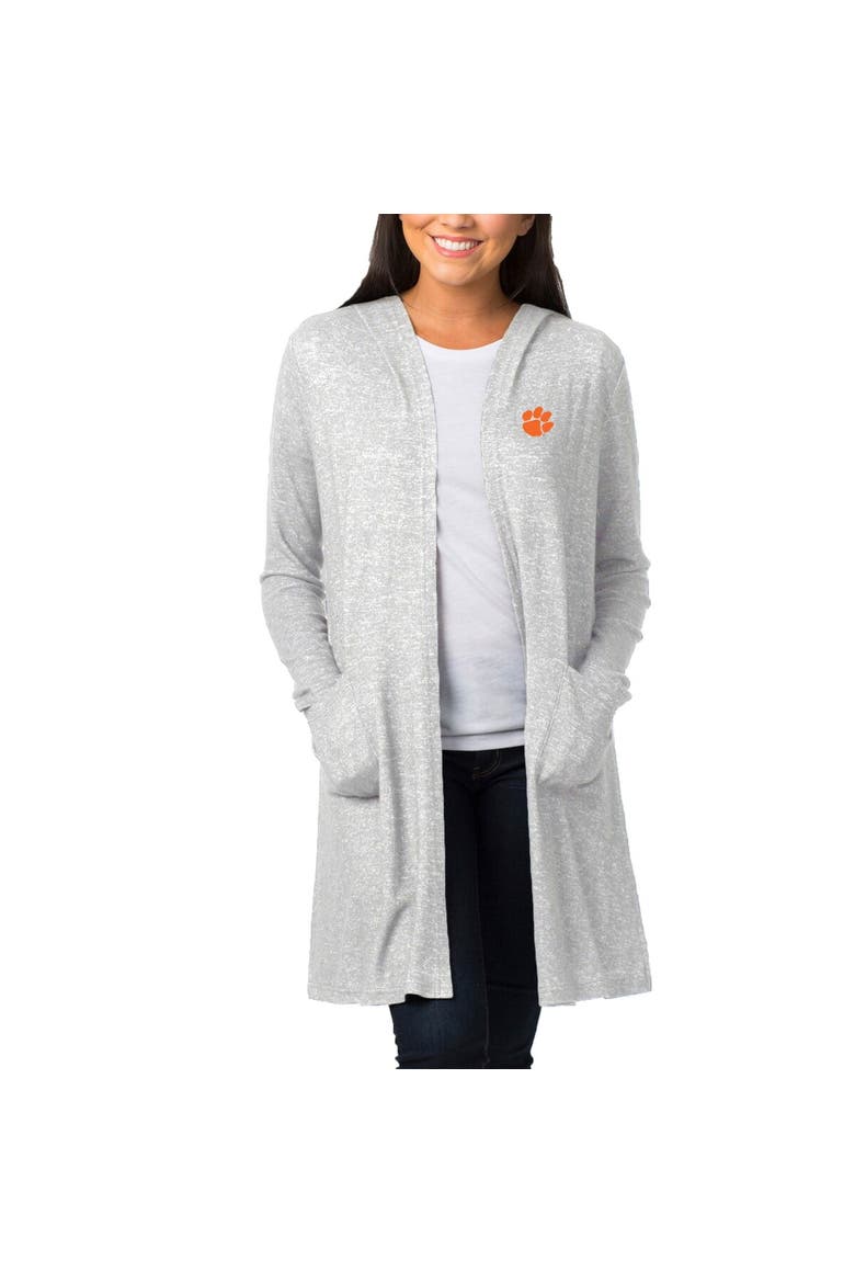 Women's Heathered Gray Clemson Tigers Cuddle Soft Duster Cardigan, Alternate, color, Heather Gray