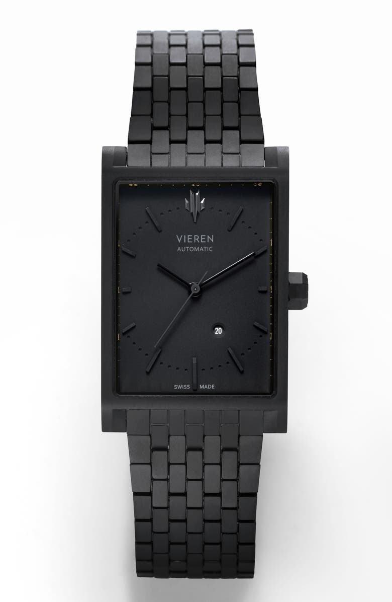 VIEREN Matte Black Swiss Automatic Watch, Main, color, Black