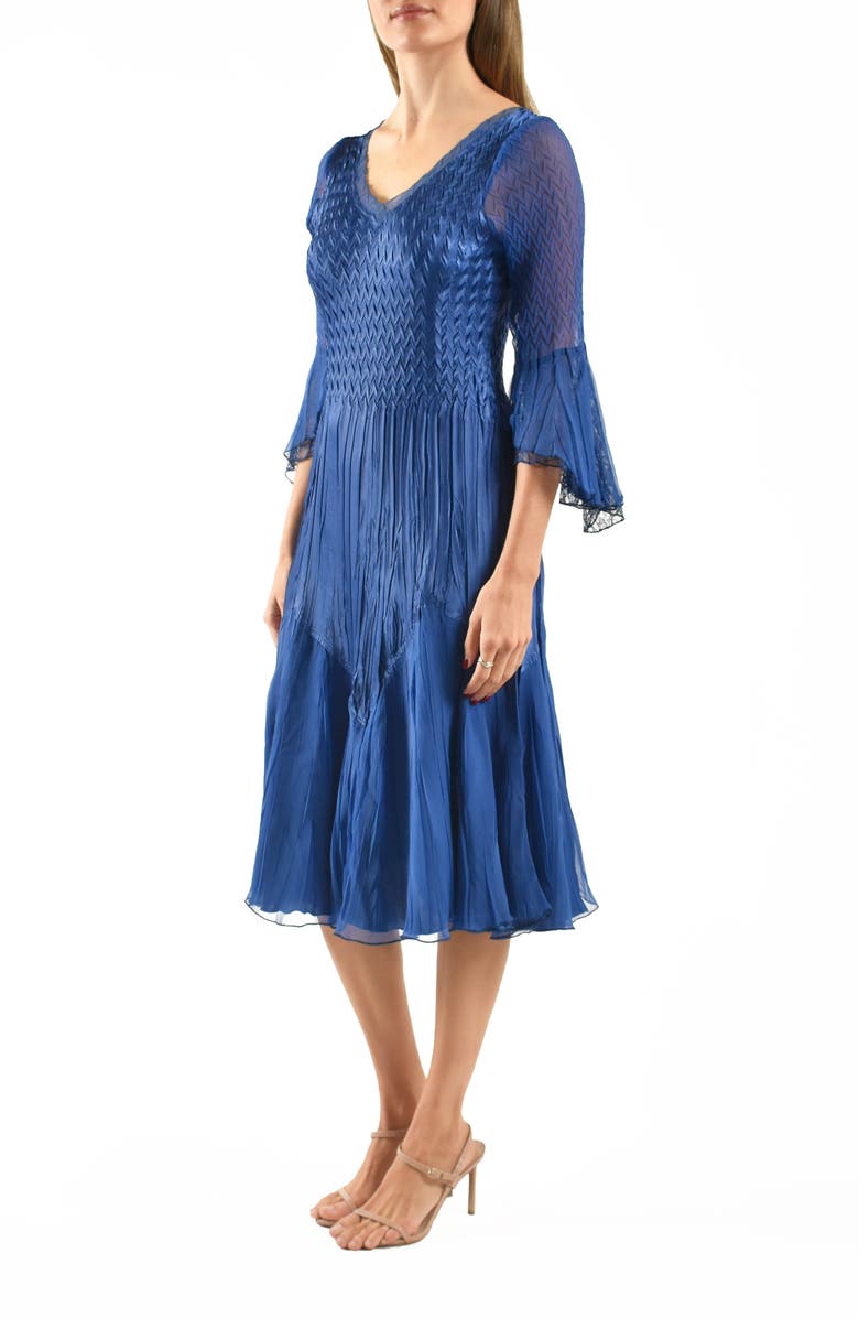 Komarov Ruffle Charmeuse & Chiffon Cocktail Dress, Alternate, color, Navy
