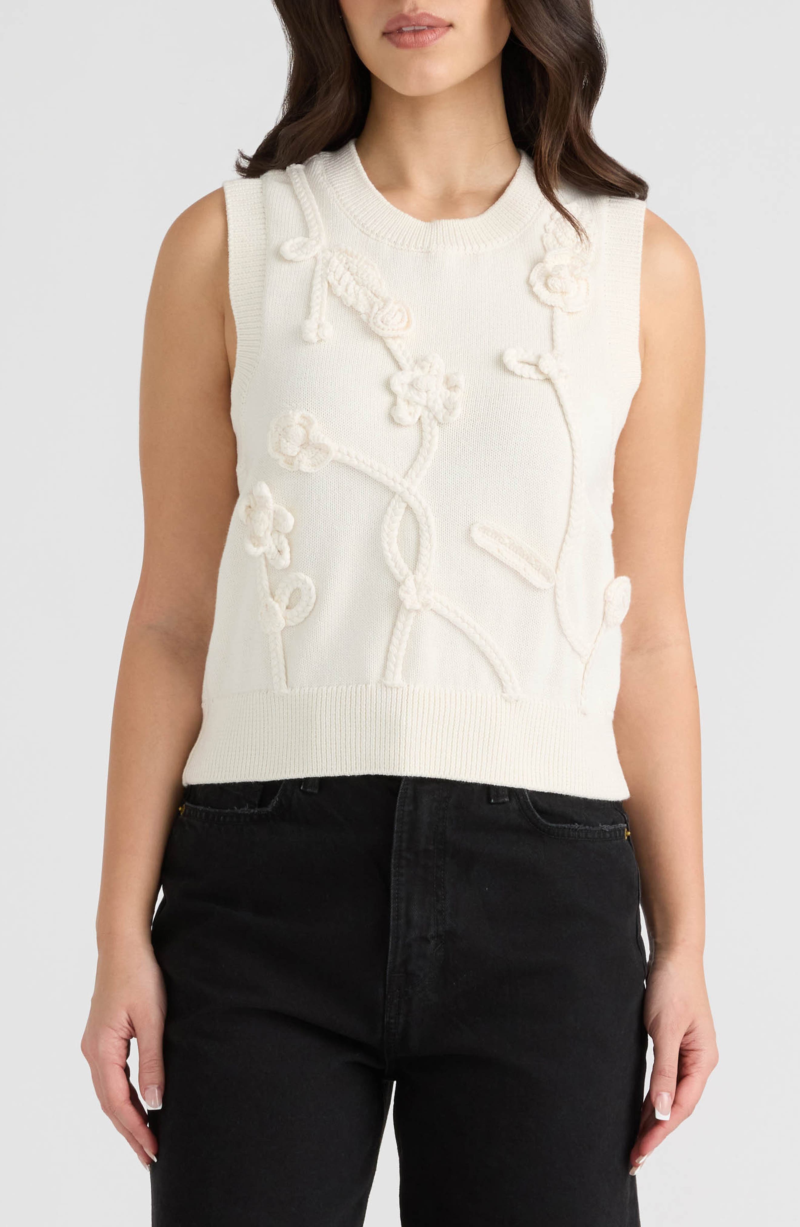 NVLT Sleeveless Floral Appliqué Sweater