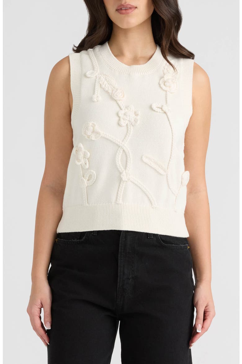 Sleeveless Floral Appliqué Sweater, Main, color, MARSHMALLOW