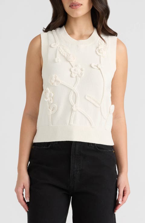 Sleeveless Floral Appliqué Sweater