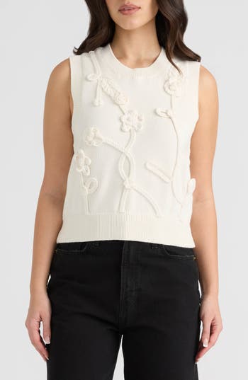 Nvlt Sleeveless Floral Appliqué Sweater In White