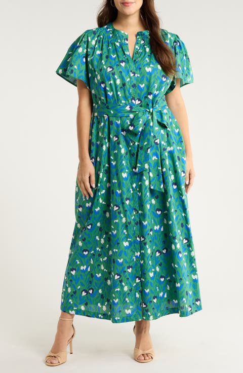 Laury Floral Print Belted Dress (Plus)