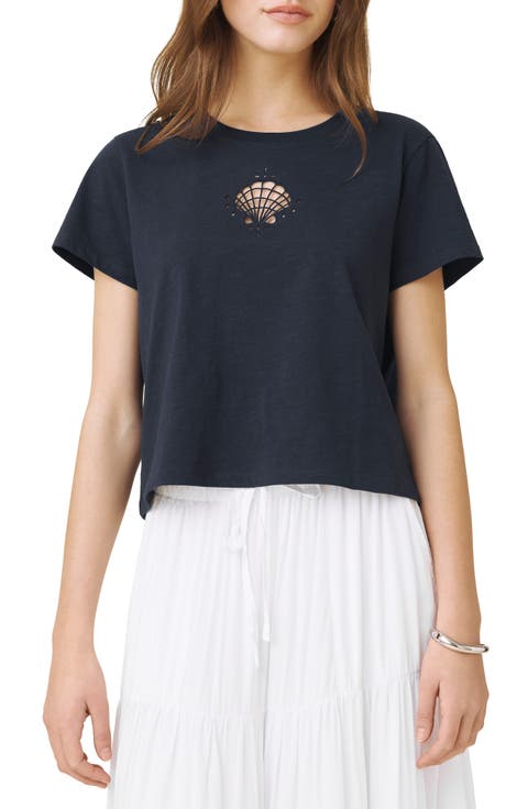 Embroidered Cutwork Seashell Cotton T-Shirt