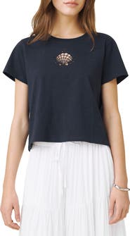 Splendid Embroidered Cutwork Seashell Cotton T-Shirt