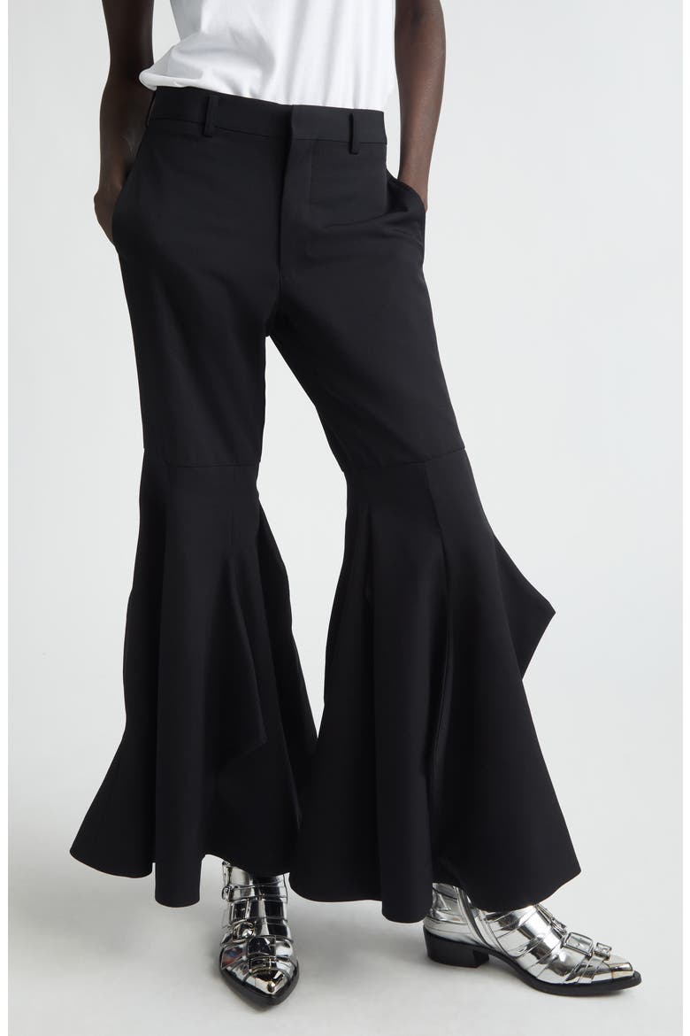 Paneled Wool Gabardine Flare Leg Pants, Main, color, BLACK