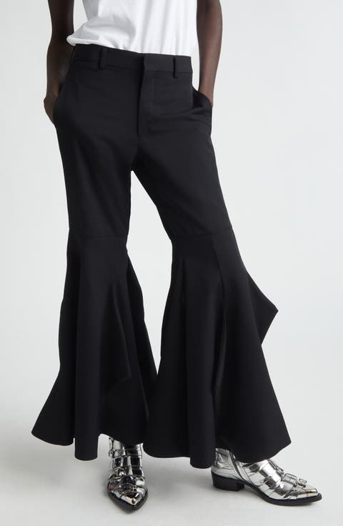 Paneled Wool Gabardine Flare Leg Pants