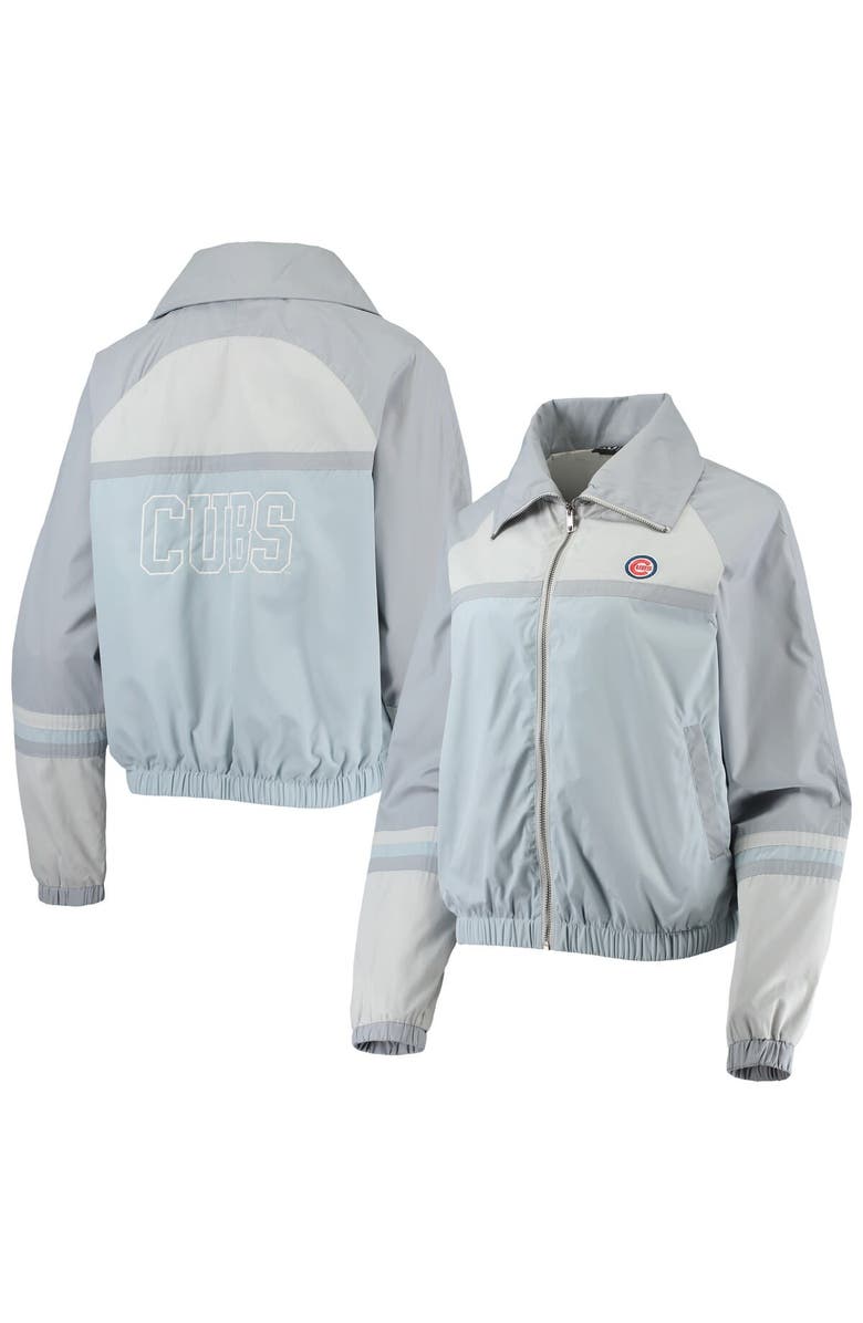 THE WILD COLLECTIVE Women's The Wild Collective Royal Chicago Cubs Colorblock Track Raglan Full-Zip Jacket, Main, color, Light Blue