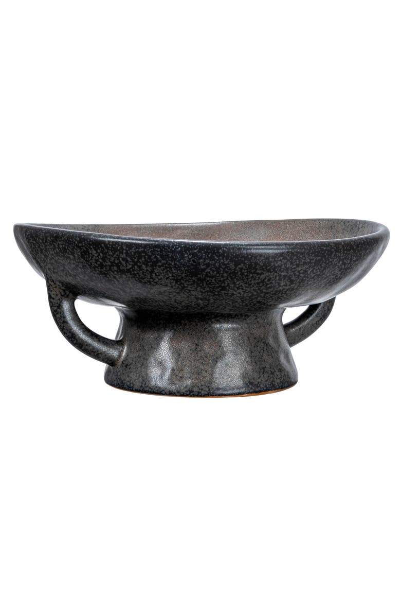 Stoneware Bowl with Handle and Base, Black Reactive Glaze, Main, color, Black