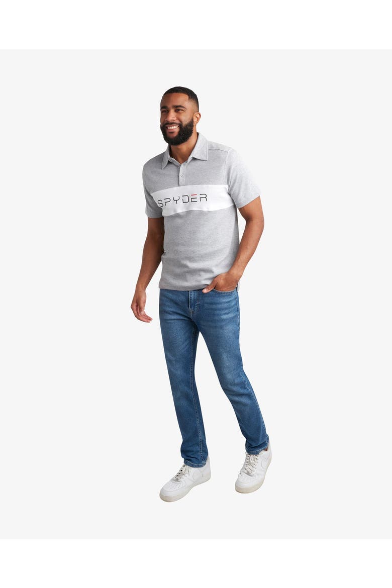 Men Short Sleeve Color Block Polo, Alternate, color, Heather grey