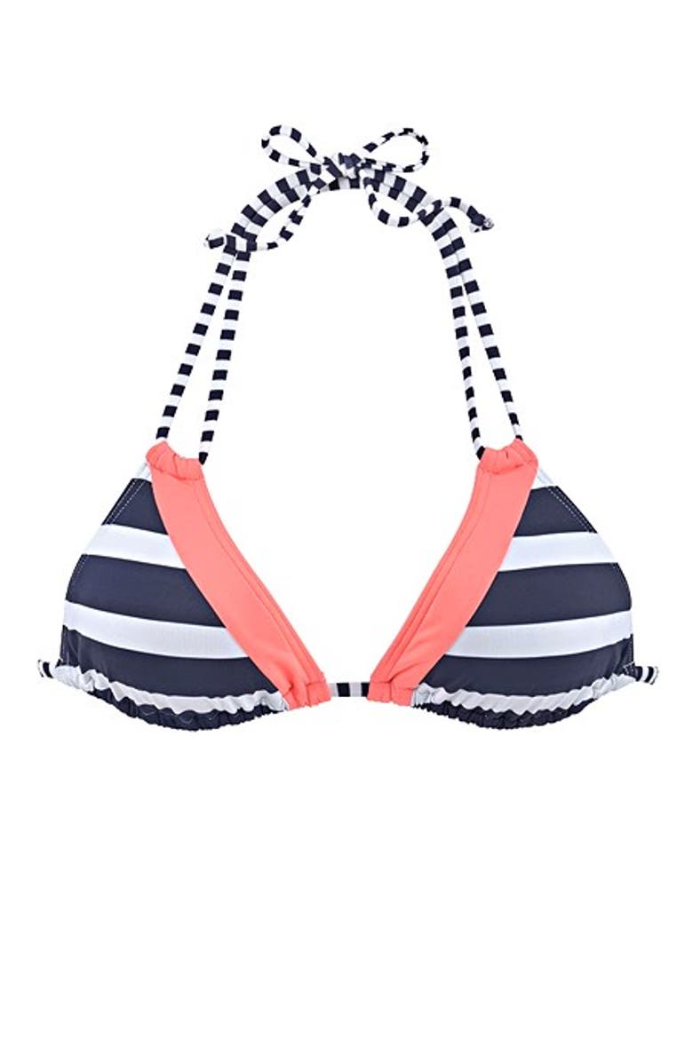 LASCANA Women's Striped Triangle Bikini Top Size 36C/D, Alternate, color, Navy Striped