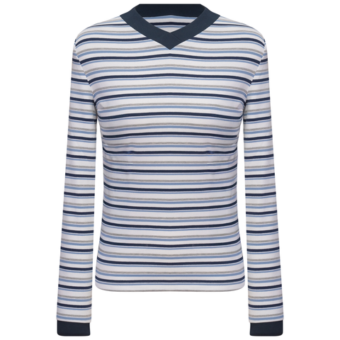 Striped Overlap V-Neck Contrast Cuff Top