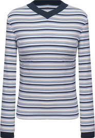 Positive Striped Overlap V-Neck Contrast Cuff Top