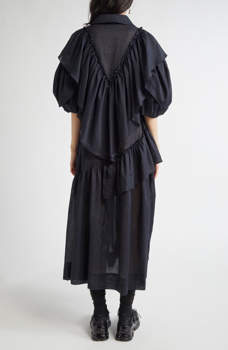 Simone Rocha Petal Sleeve Ruffle Voile Midi Dress, Alternate, color, 