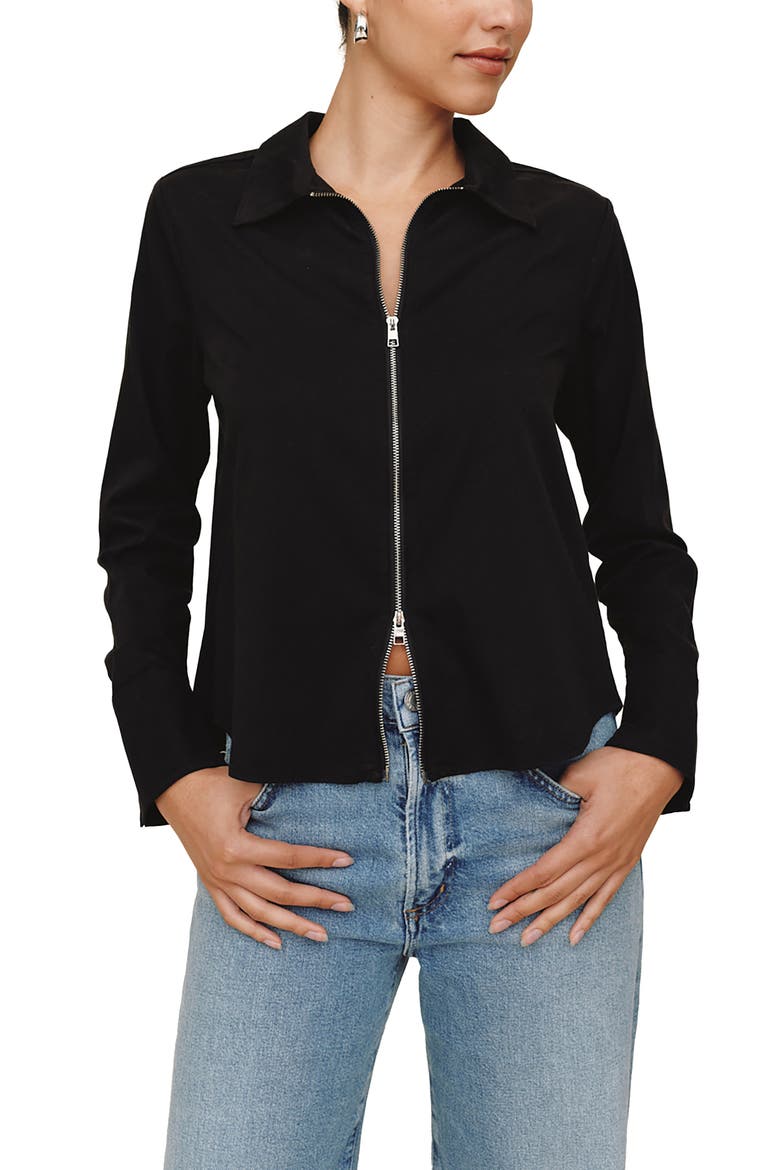 Zip Front Long Sleeve Shirt, Main, color, BLACK
