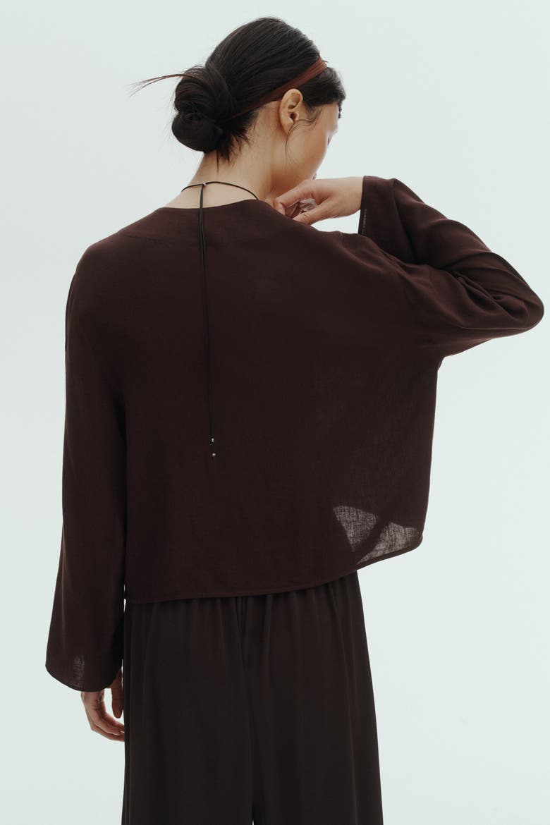 Linen-blend Wrap Blouse, Alternate, color, Dark brown