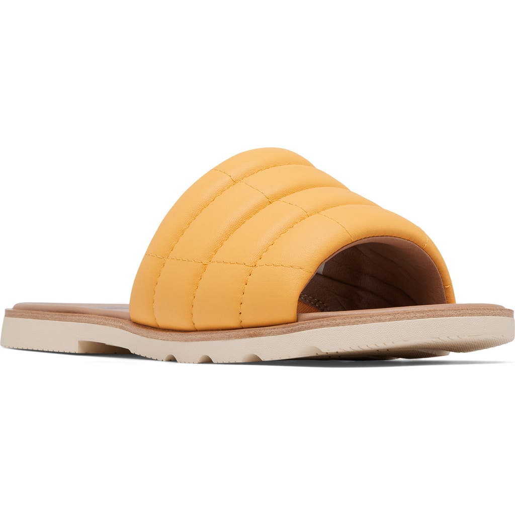 Sorel Ella Iii Quilted Puff Slide Sandal In Yellow Ray/honey White