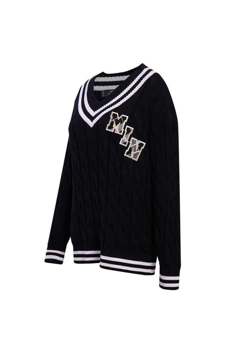 Women's Pro Standard  Black Minnesota Vikings Prep V-Neck Pullover Sweater, Alternate, color, Black