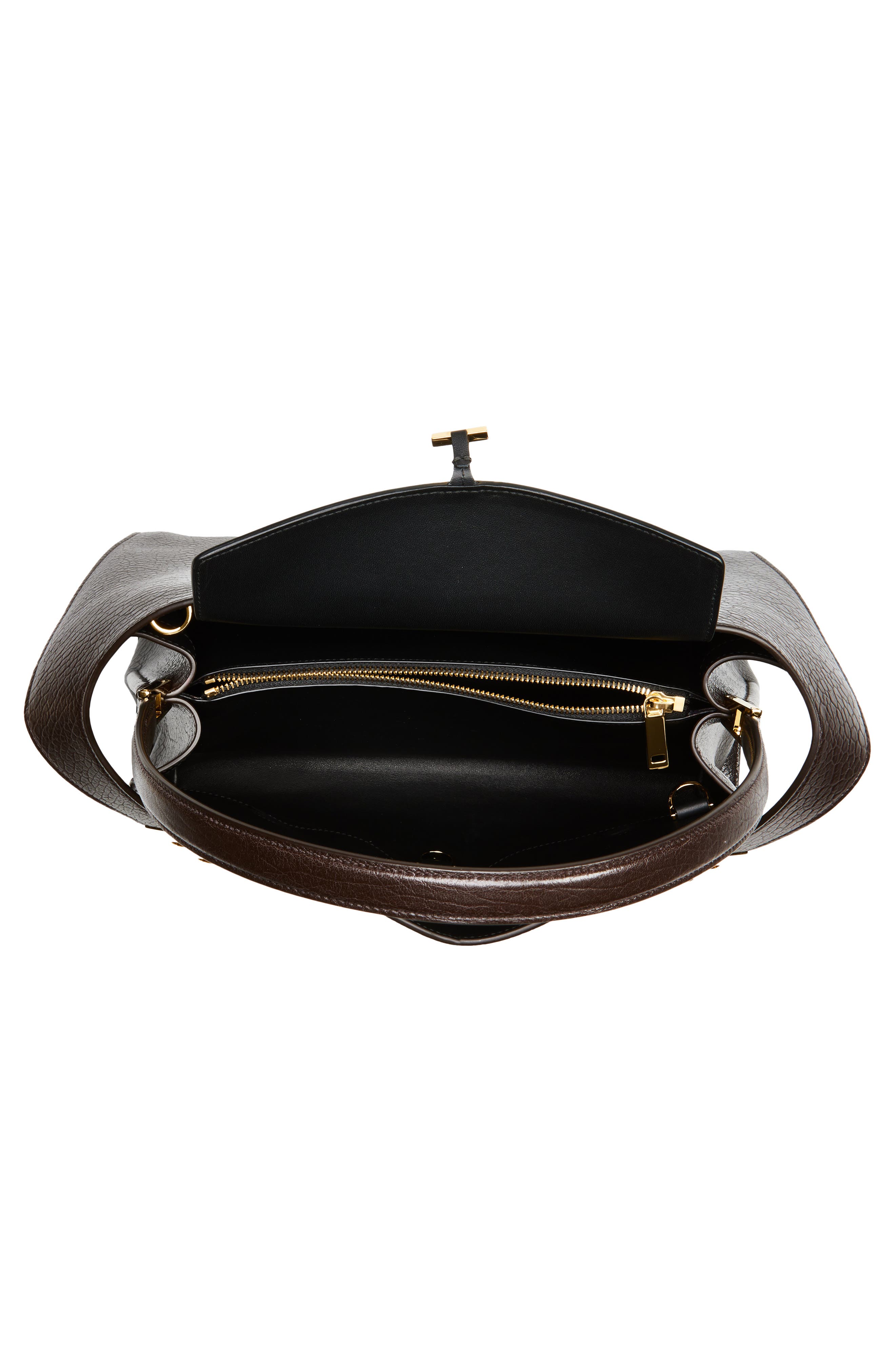 FERRAGAMO Small Hug Grained Leather Top Handle Bag, Alternate, color, Nero