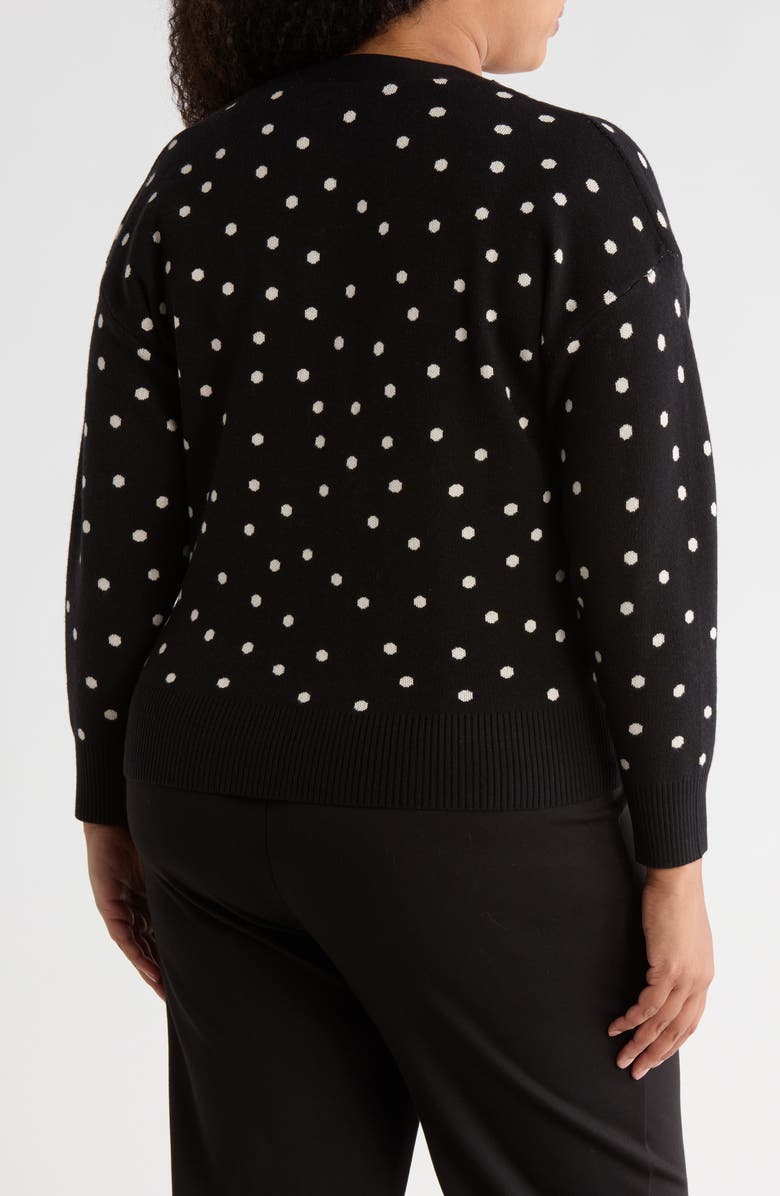 T Tahari V-Neck Double Knit Cardigan, Alternate, color, Black/ White Dot