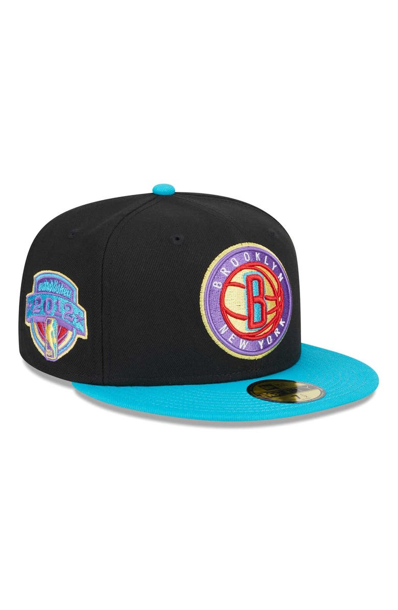 New Era Men's New Era Black/Turquoise Brooklyn Nets Arcade Scheme 59FIFTY Fitted Hat, Alternate, color, Black