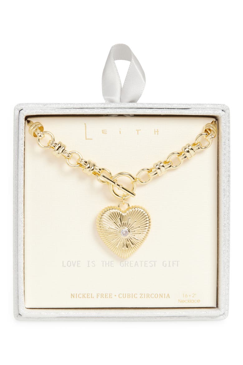 Heart Pendant Toggle Chain Necklace, Main, color, CLEAR- GOLD