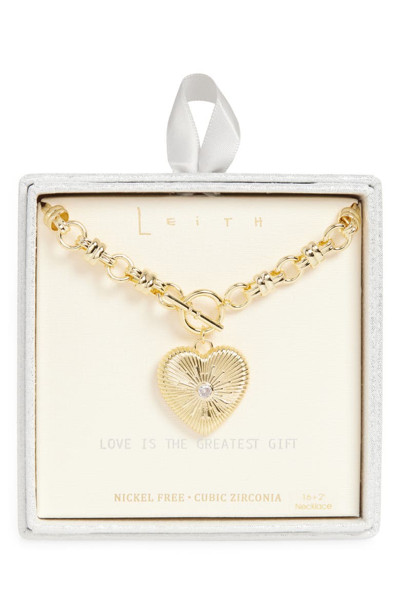 Leith Heart Pendant Toggle Chain Necklace, Main, color, Clear- Gold