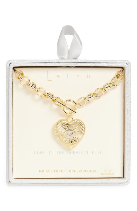 Heart Pendant Toggle Chain Necklace